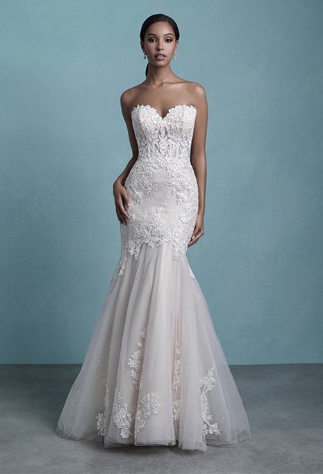 woman wearing allure bridal dress style 9756