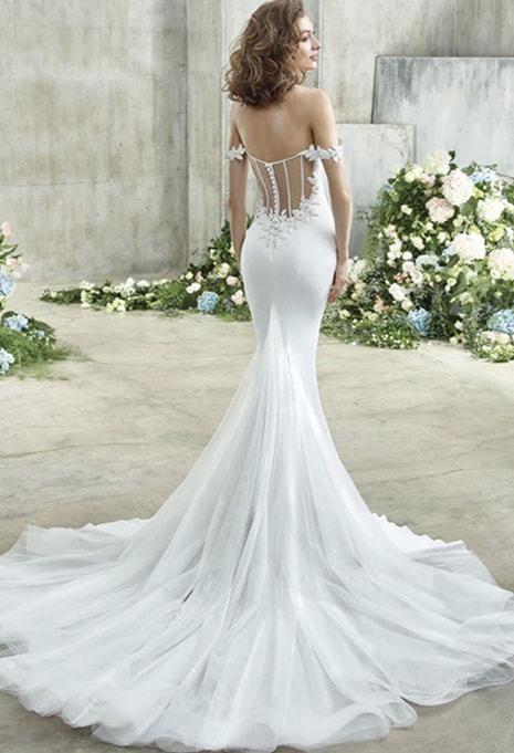 back and train on badgley mischka emory wedding gown