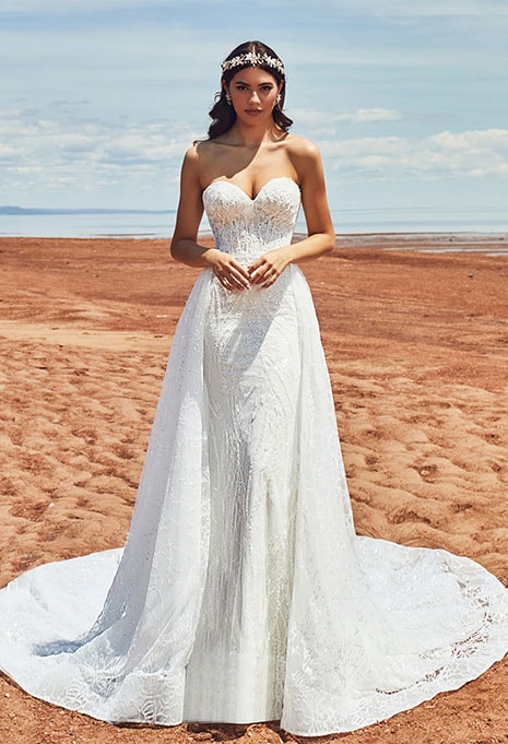 Calla Blanche Penelope wedding gown with overskit