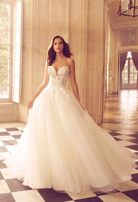 elysee-genevieve-dress-detail bride wearing elysee genevieve wedding gown in marble foyer
