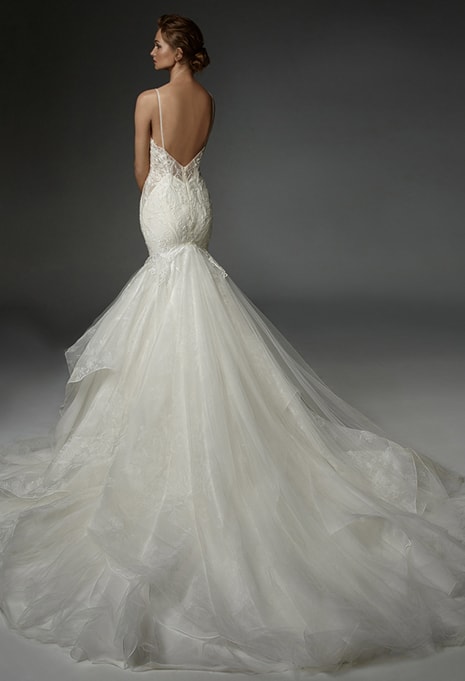 elysee-rainia-back back and train on elysee rainia wedding dress
