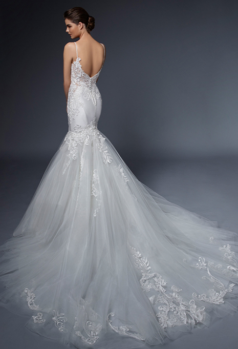 train and back of elysee selene wedding dress