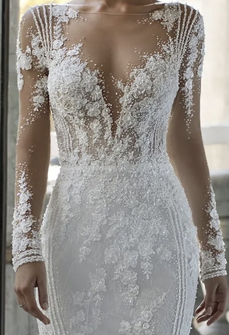 pronovias-pickford-front-detail neckline of pronovias privee pickford wedding gown