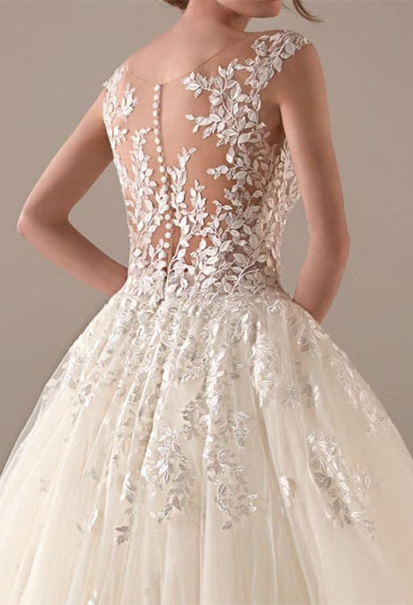 pronovias-privee-barbara-back-detail back detail on pronivas privee barbara ball gown