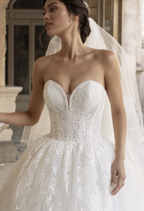 neckline of pronovias privee bondi wedding gown
