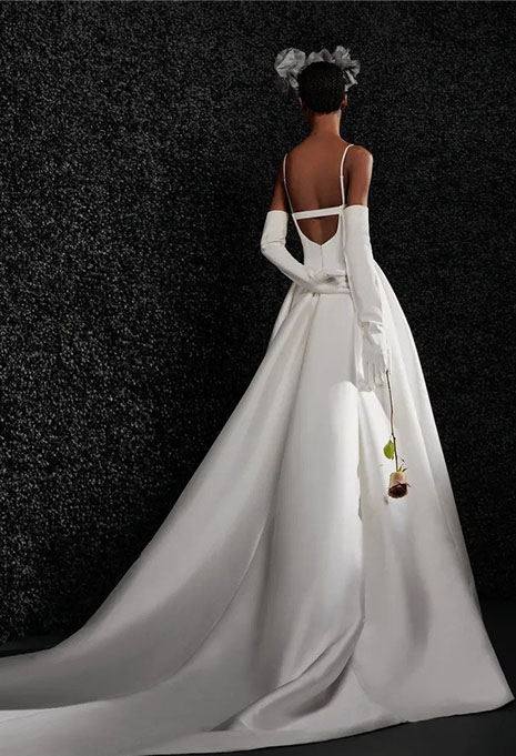 bride modeling back of vera wang odette gown