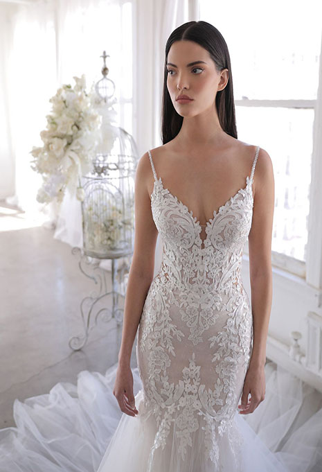 blue-olexa-dress-image-3 bride modeling front of blue by enzoani olexa gown