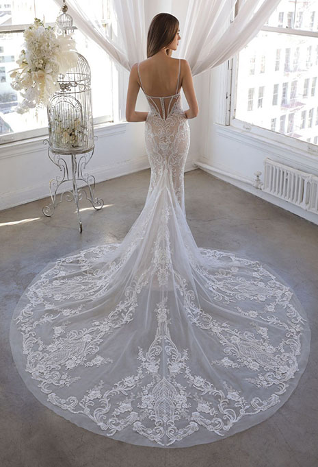 blue-olivine-dress-image-2 bride modeling back of olivine gown