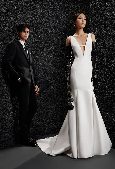 bride wearing vera wang emilie gown by groom