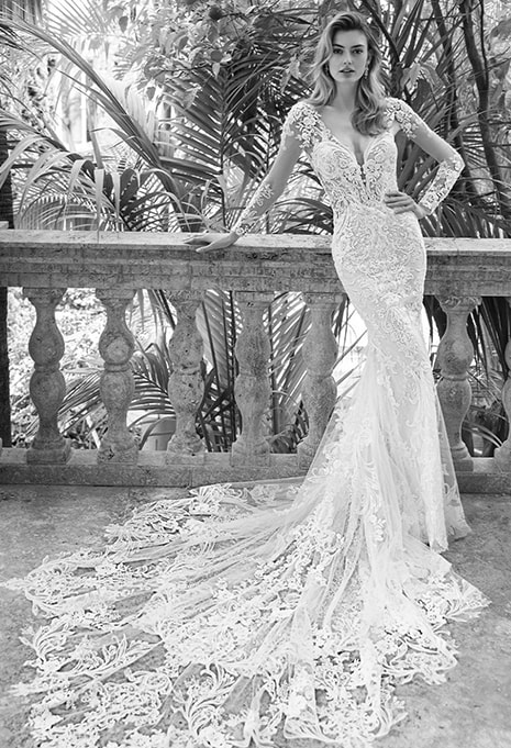 black and white Enzoani Rosalie wedding dress
