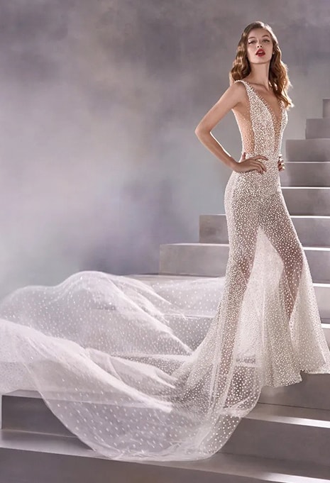 side view of Pronovias Constellation wedding dress