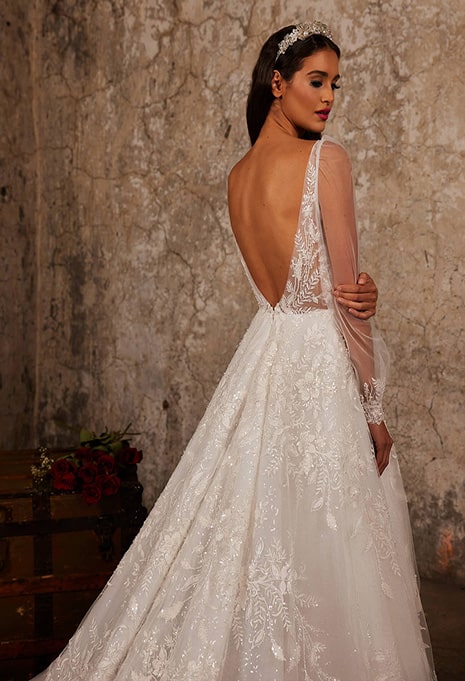 close up of back of calla blanche Charmaine wedding gown
