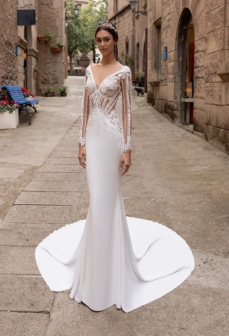 bride modeling pronovias pasiphae wedding gown