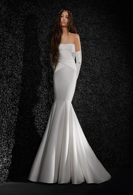 bride modeling vera wang lucille wedding gown