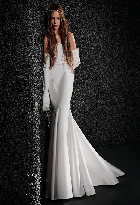model wearing lucille wedding dress by vera wange