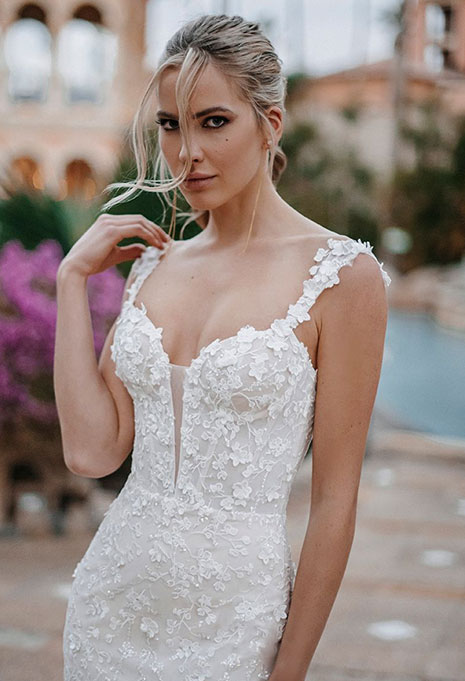 close up of details on allure bridals e261 monika gown