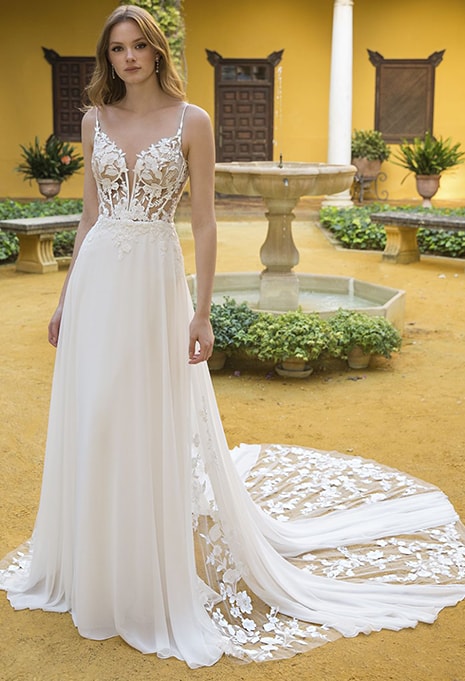 Try on the Blue by Enzoani Parker Gown in Los Angeles CA Karoza Bridal