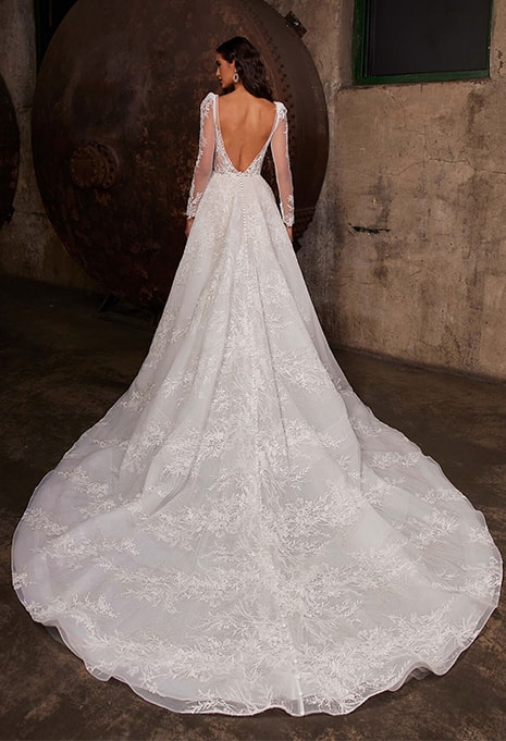 back side of Calla Blanche 122230 wedding dress
