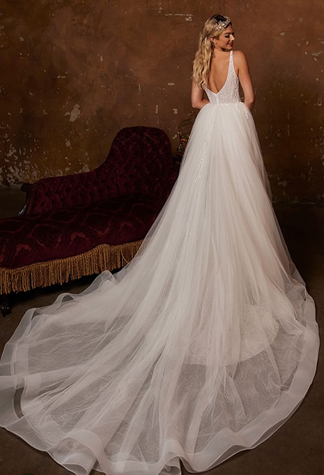 back side of Calla Blanche 122233 wedding dress