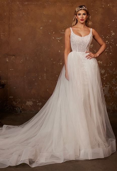 front view of Calla Blanche 122233 wedding dress