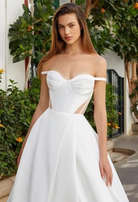 close up of love by enzoani beverly wedding dress