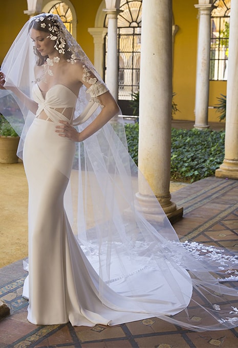 close-up of Blue by Enzoani Payden wedding dress with veil