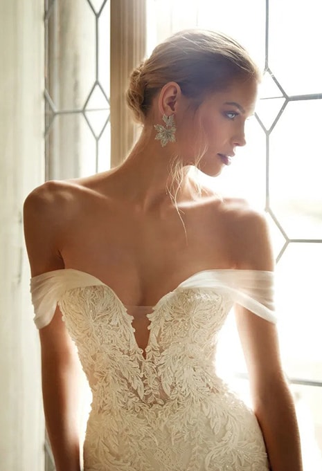 close-up of Nicole Milano Sadie wedding dress