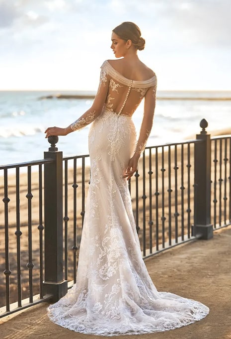 bride modeling back of altair pronovias gown