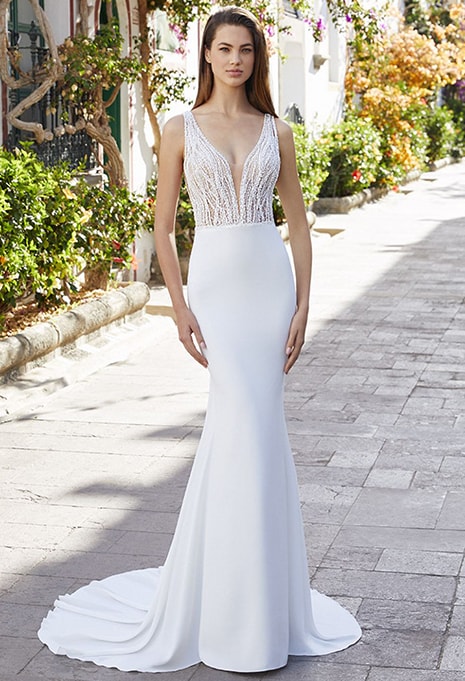 front view of Love by Enzoani Betsy wedding dress