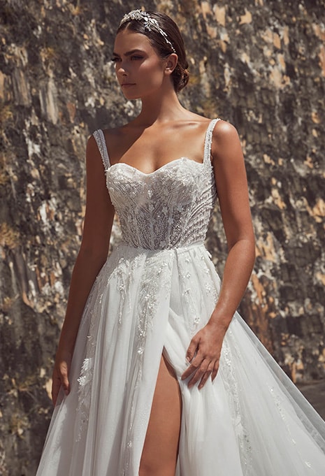 close-up of Calla Blanche Elham wedding dress