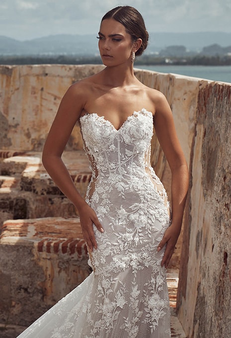 close-up of Calla Blanche Glenda wedding dress