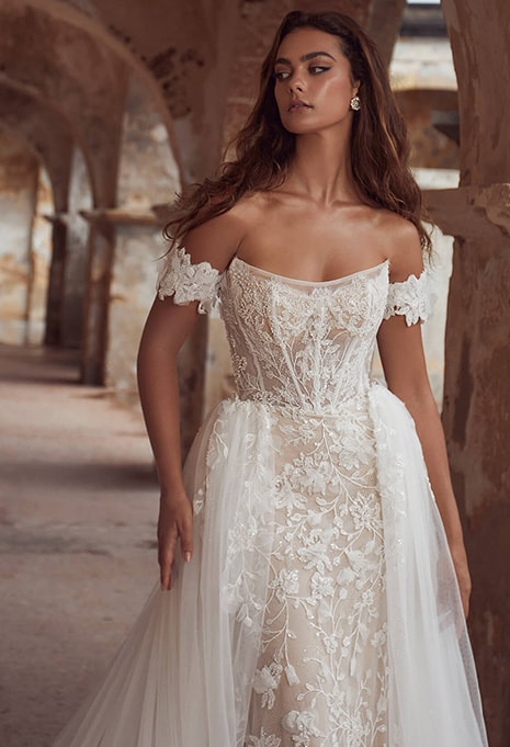 close-up of Calla Blanche Shazeem wedding dress