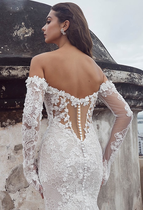 close-up of back view of wedding dress