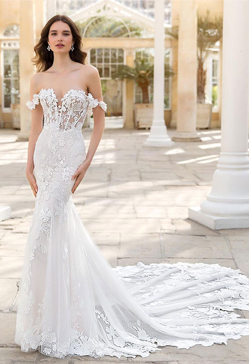 Try on the Enzoani Summer Gown in Los Angeles, CA | Karoza Bridal