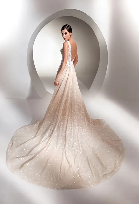 back view of Nicole Milano Almas wedding dress