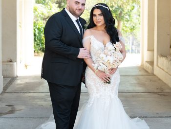 bride arlete bodyuran in Elysee Margaux Gown on wedding day