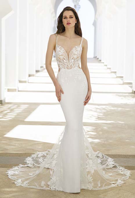 front view of blue by enzoani Rhea wedding dress