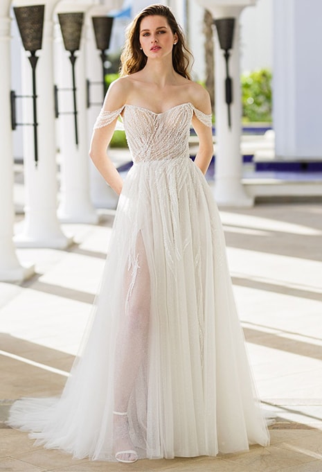 front view of Blue by Enzoani Ruby wedding dress