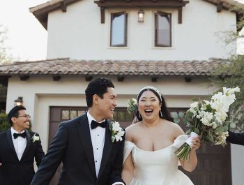 happy couple on wedding day in Bermuda Dunes, California