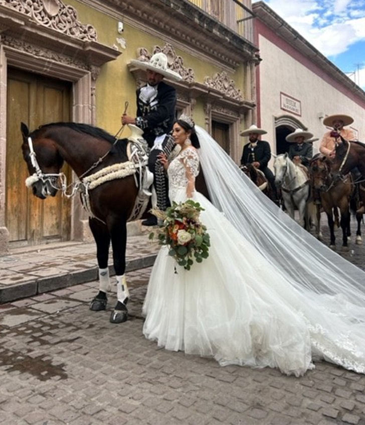 Monica wearing elysee bridal gown on her big day