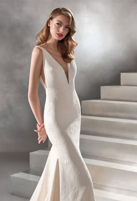 front of pronovias racimo wedding dress