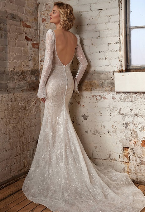 back side of Calla Blanche Charlotte wedding dress