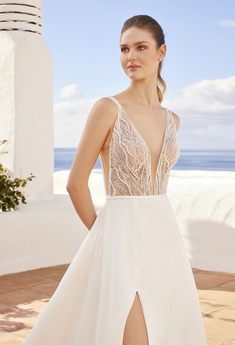 front view of Love by Enzoani Christina wedding dress