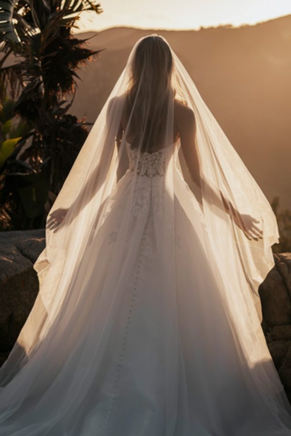 back view with veil on Allure Bridals A1164 wedding dress