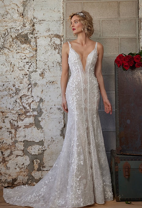 front view of Calla Blanche Madeira wedding dress