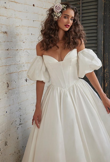 front view of ​Calla Blanche Rhaenyra wedding dress