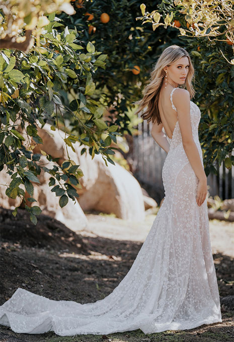 Lateral View of Allure Bridals Romantic Pearl Dress