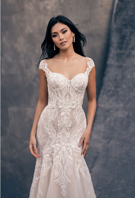 Front view of Allure Bridals - Sleeved Fit and Flare Gown