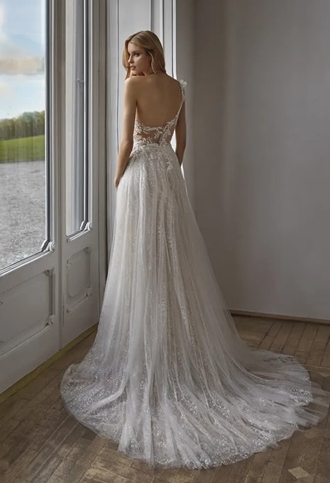 back view of Nicole Milano Arava wedding dress