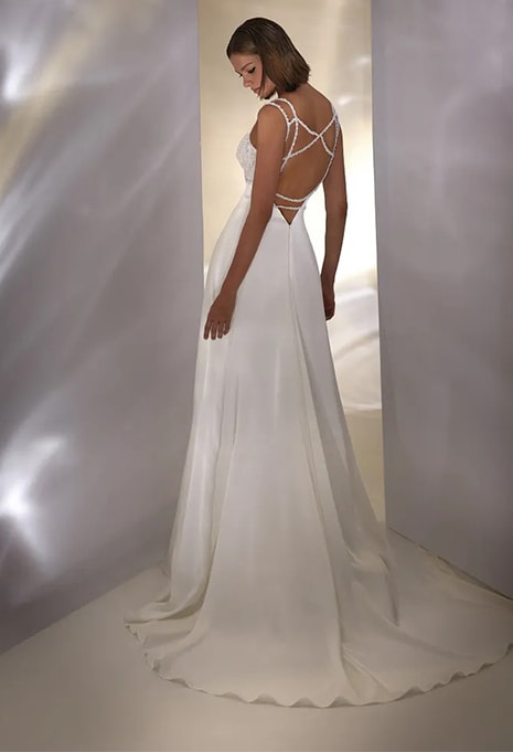 side view of Nicole Milano Meira wedding dress